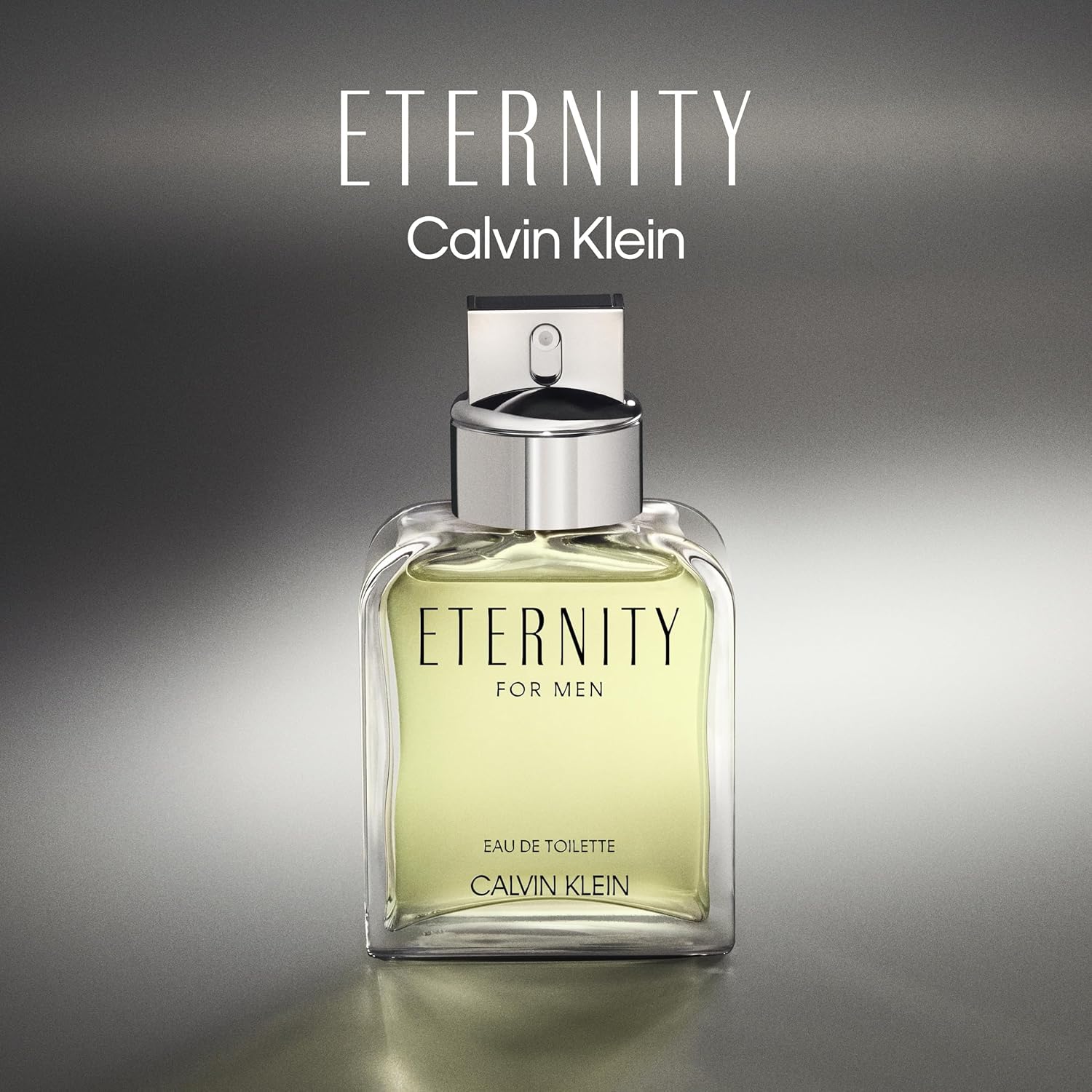 Calvin Klein Eternity perfume bottle on a gray background